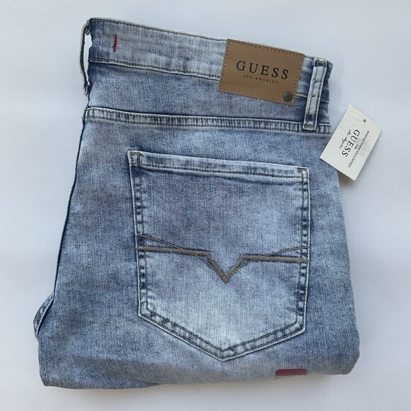 Guess Men’s Modern Skinny Jeans Destroy Stretch Denim Light Blue Size 36X32 - Picture 1 of 11